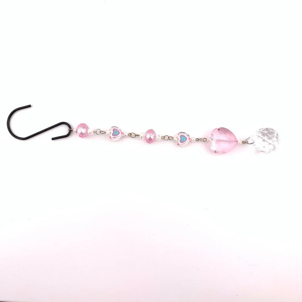 Pink Heart Crystal Glass Beads Pink & Blue Rearview Car Charm Suncatcher CC114